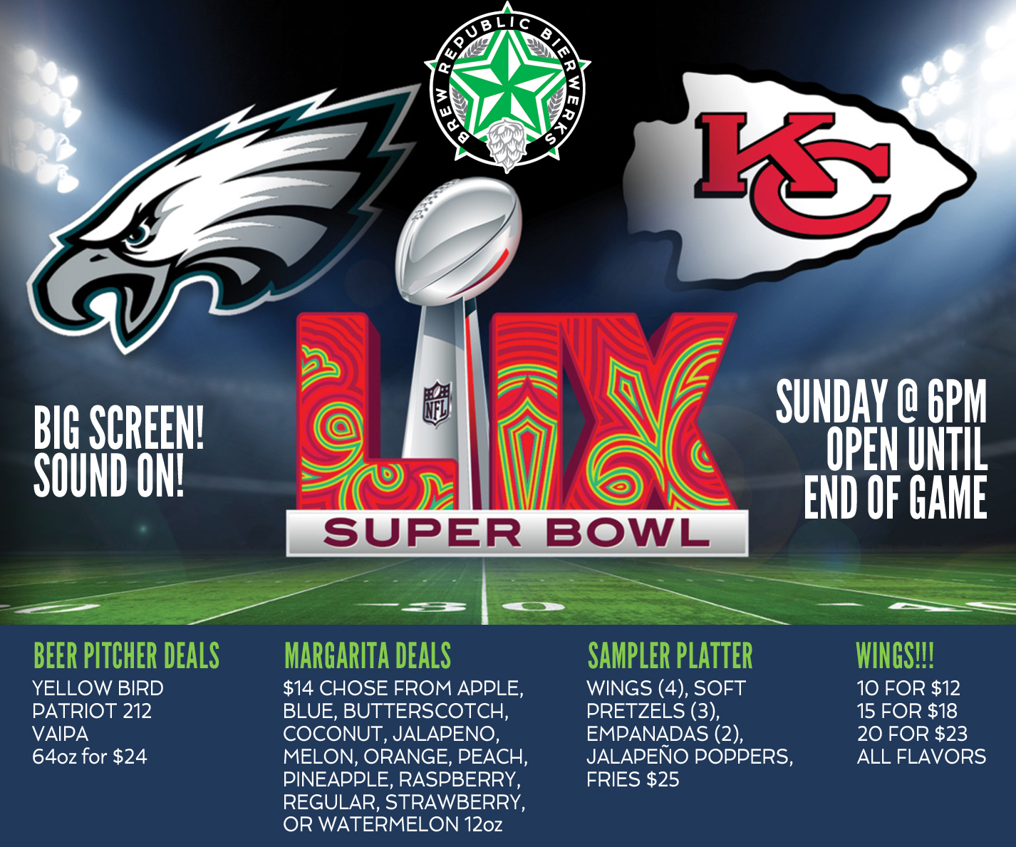 Super Bowl Watch Party w/ Food & Drink Specials